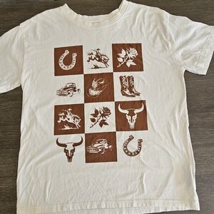 Shyanne Cream Tee with Brown Western Graphics